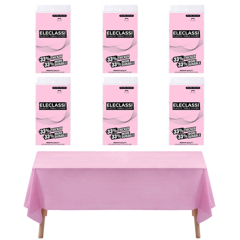 Eleclassi Pink 6 Pack Premium Disposable Plastic Tablecloth 54 x 108 in - Plastic Table Cloth Disposable for Rectangle Table up to 8 Feet - Pink Rectangle Tablecloth - Image 1